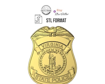 Virginia State Police Badge STL File: 3D Model for CNC Carving/Printing (Digital Download)