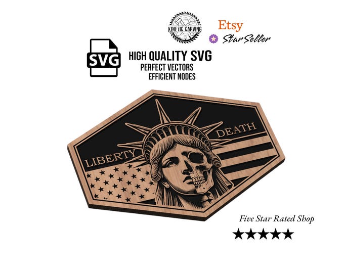 Liberty or Death SVG – Statue of Liberty Half Skull – for Woodworking, CNC, Printing and Lasering svg, dxf, eps, pdf