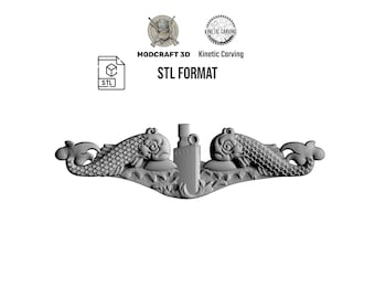 Navy Submarine Dolphins Insignia STL - 3D Model for CNC, Printing, Lasering (Digital Download)