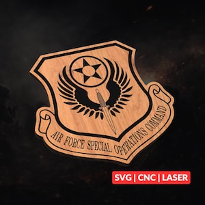 Archivo SVG/para corte láser CNC del parche AFSOC, arte de pared en madera, grabado Glowforge, listo para LightBurn.