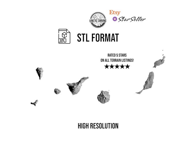 Canary Islands Terrain File – 3D Topographic Map for CNC, 3D Printing, or 3D Lasering