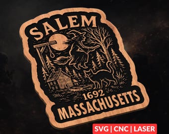 Salem Witch Halloween SVG | CNC Laser Cut File, Wood Wall Art, Glowforge Engraving, LightBurn Ready