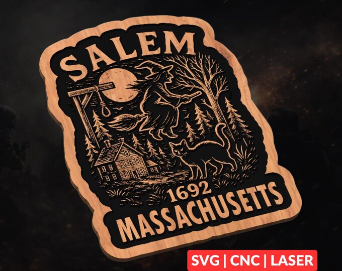 Salem Witch Halloween SVG | CNC Laser Cut File, Wood Wall Art, Glowforge Engraving, LightBurn Ready