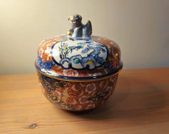 Rare Imperial Imari Japan Porcelain Shi Shi Foo Dog Bowl