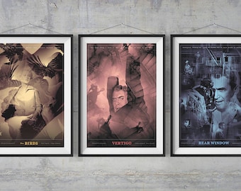 Hitchcock Set of 3 Alternative Movie Posters - Computer Generated Artwork