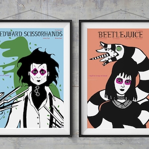Tim Burton Characters - Beetlejuice, Edward Scissorhands- Character Posters - Original Illustration