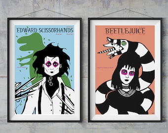 Personages van Tim Burton - Beetlejuice, Edward Scissorhands- personageposters - originele illustratie