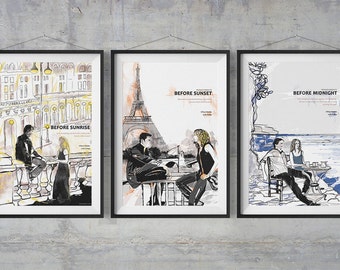 The Before Trilogy - Poster Set of 3 Before Movies - Illustration Artwork