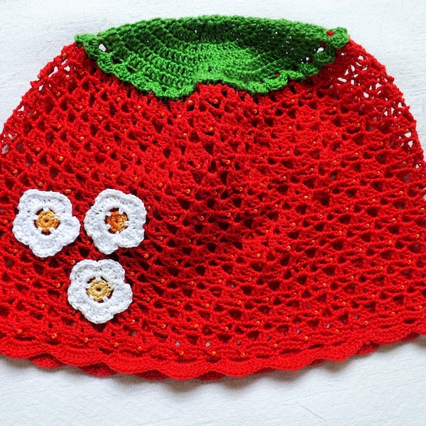 Livraison gratuite Crochet chapeau bébé crochet chapeau d’été crochet chapeau pour enfants chapeau fraise chapeau de soleil crochet rouge bonnet red hat chapeau filles chapeau coton chapeau