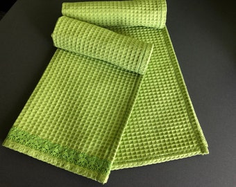 Waffle towel green Kitchen towel Mothers day gift Hand towel Green towel Christmas gift Towels set of 2 Cotton towel Tea towel Home textil