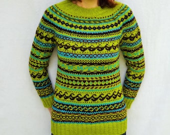 Maglione Fair Isle Maglione islandese Maglione verde Maglione norvegese Maglione da donna Spedizione gratuita Maglione Fair Isle in lana