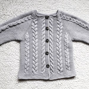Baby sweater Knit baby sweater Baby knitwear Merino Toddlers knitwear Gray baby jacket Shower gift Merino jacket Baby girl sweater Size 2T image 3
