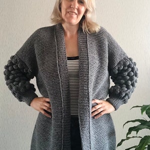 Bubble Cardigan, Oversize Cardigan, Chunky Knit Cardigan, Balloon Sleeve Cardigan, Handmade Chunky Cardigan, Gray Bubble Cardigan