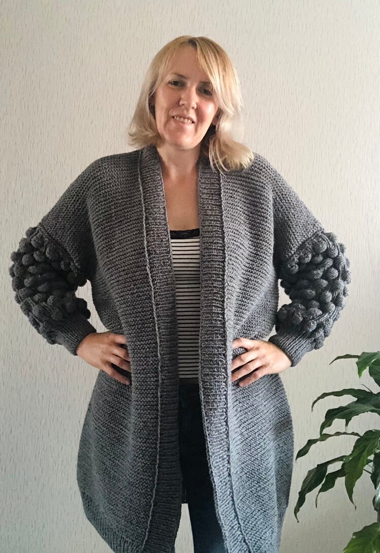 Grey bubble sleeve hot sale cardigan