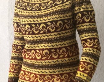 Maglione Fair Isle da donna, maglione islandese, maglione norvegese, maglione da donna, maglione Fair Isle fatto a mano, maglione di lana, regalo di Natale, giallo