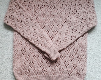 Handknit sweater Merino wool sweater Made to order sweater Custom order Lace  knit sweater Handmade Light pink sweater