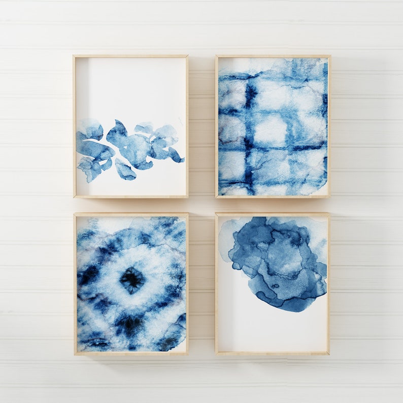 Indigo Art Set Blue Abstract Watercolor Print Indigo Wall Art Etsy Canada