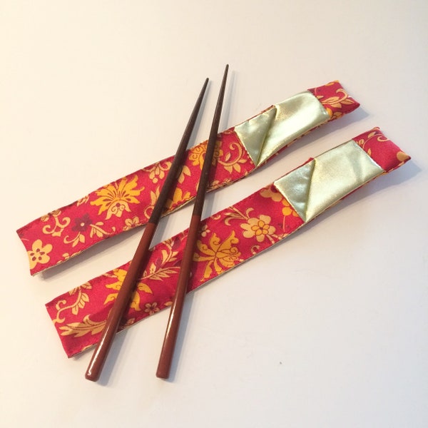 2 Sushi chopstick holders, japanese style, home decor, dinner table decor, red sushi stick cover, golden gift for housewarming, christmas