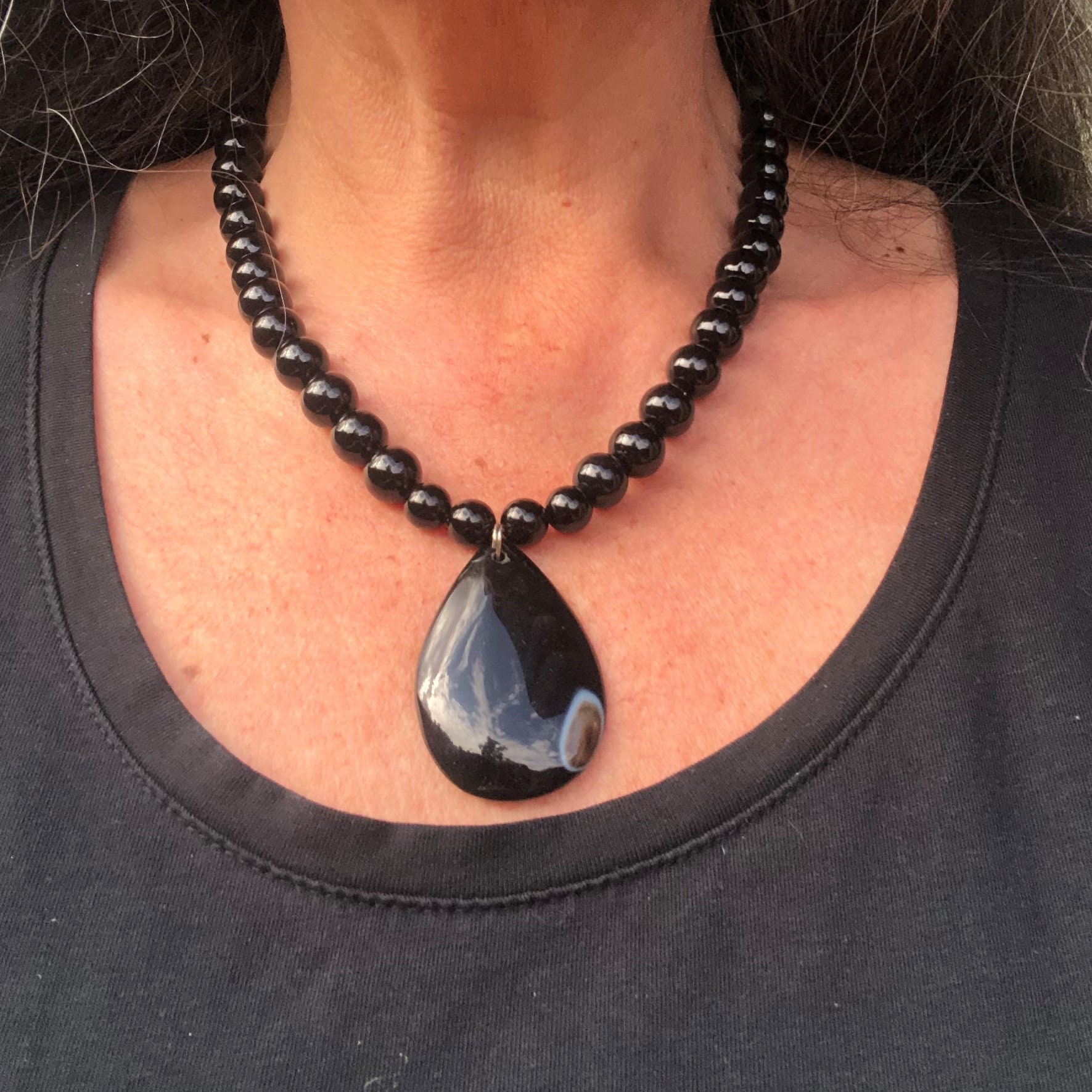 Black Onyx Necklace Black Jade Black 