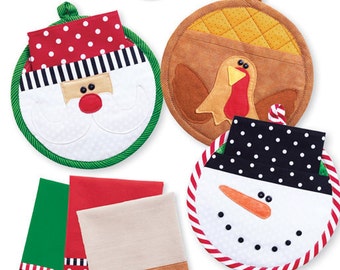 Happy Holidays Potholders & Tea Towels - PATTERN CG175