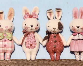 Sew So Cute Bunnies -Primitive Cloth Doll PATTERN -  HHF402