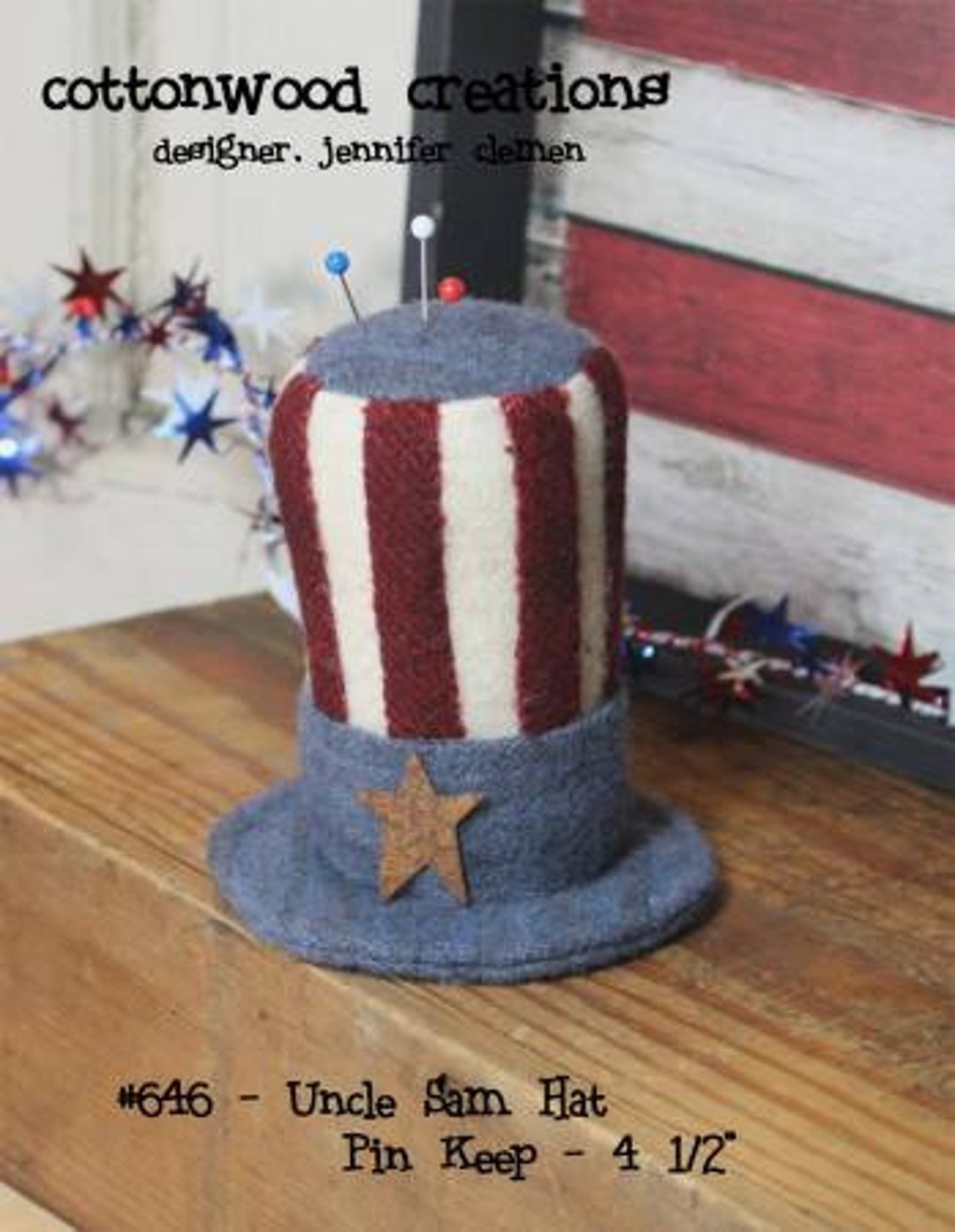 Primitive Pincushion PATTERN Uncle Sam Hat CWC646 Etsy