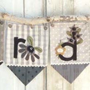 G-a-r-d-e-n    Primitive wool applique wall hanging PATTERN -hth341