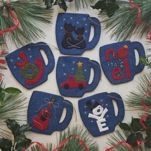 Merry Mugs ~ Wool Felt Ornament KIT, PATTERN - ROG918