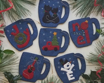 Merry Mugs ~ Wool Felt Ornament KIT, PATTERN - ROG918