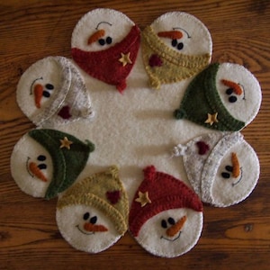 Snow Faces ~ Wool Applique Penny Rug  PATTERN  ~ CP103