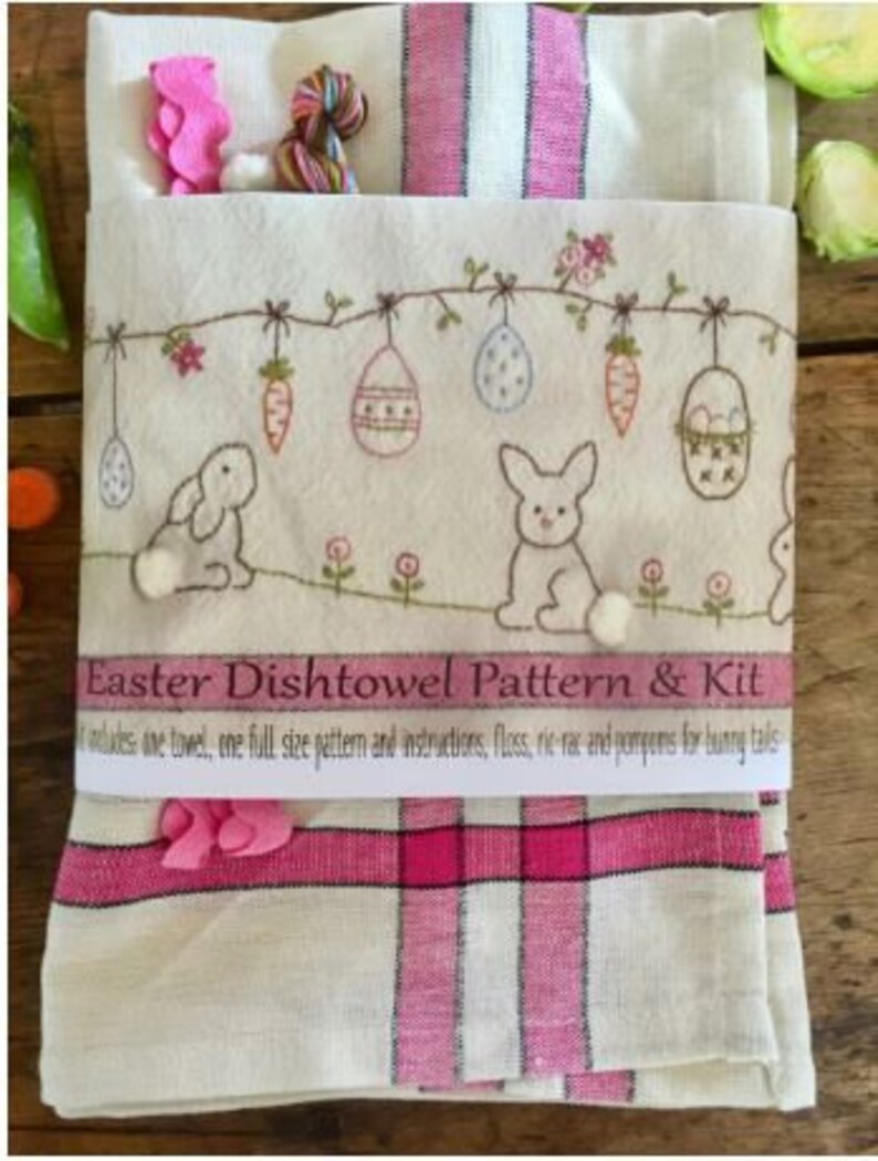 Hand Embroidery Tea Towel KIT and PATTERN Easter Dishtowel Etsy
