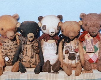 Primitive Keepsake Teddy Bears -Primitive cloth Teddy Bear PATTERN -  HHF304