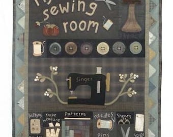 My Sewing Room - Primitive Wool Applique Quilt PATTERN  HTH307