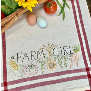 Farm Girl Dishtowel - Embroidery PATTERN BR264