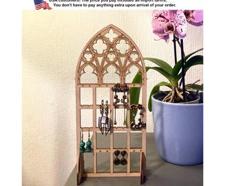 Organizador de pendientes de madera, soporte para joyas, expositor de joyas, regalo para mujer, regalo para ella, tocador, expositor de joyas, almacenamiento de pendientes