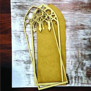 Gothic window picture frame DIY kit, Cathedral arch bookshelf decor, Book lover gift