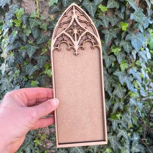 Gothic cathedral window book shelf decor, Book nook decor, Fantasy book shelf decor