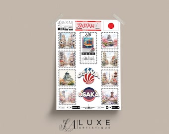 Reseklistermärken för japanska dagbok (Volym 4, Osaka), Japanska klistermärken, Landmärken i Japan, Present till Japanälskare, Reseklistermärken för japanska dagböcker
