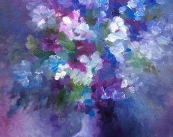 Violet Flowers: Original Oil Painting (11"X 14") Impressionism