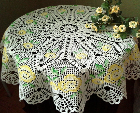 Crochet Tablecloth Round Lace Table Topper Crochet Tablecloth Round, Round Lace Table Toppers