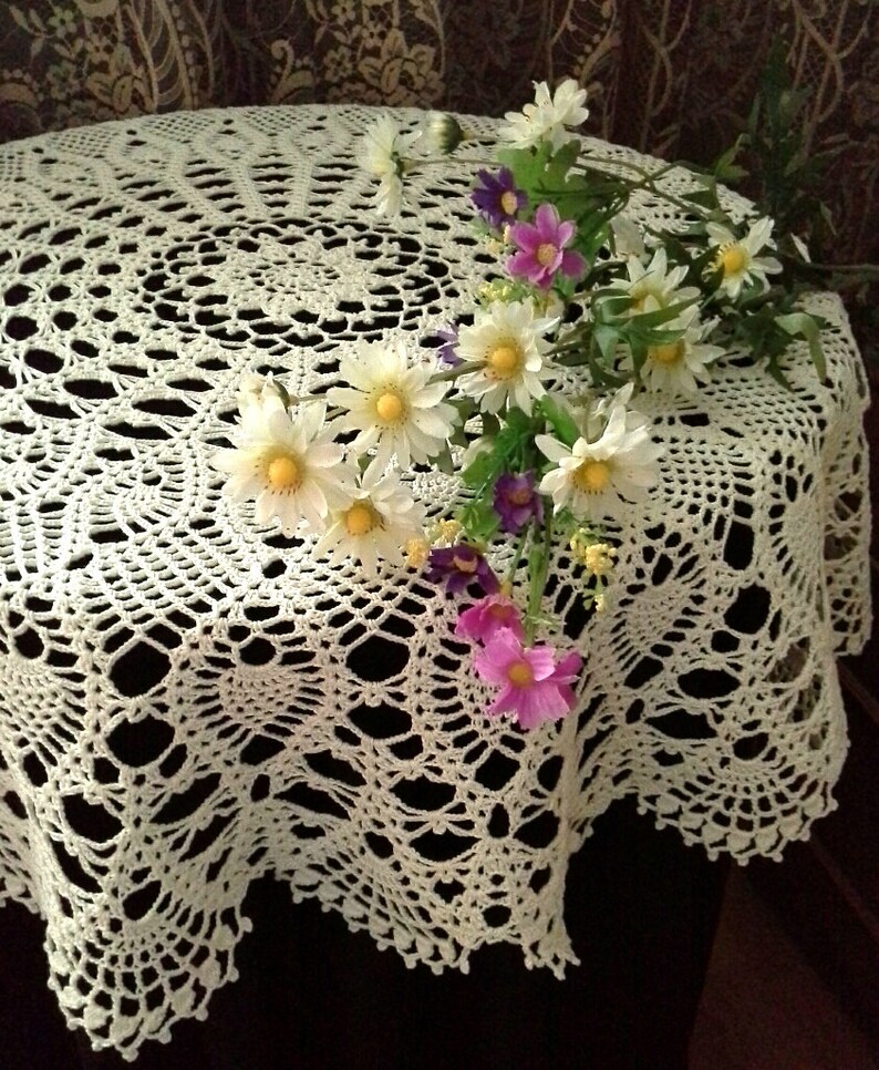 Crochet tablecloth Lace tablecloth Cream lace Home decor Etsy