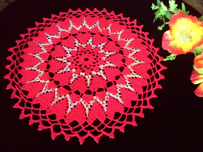 Red lace doily 136 inches Crochet round doily Lace table Etsy
