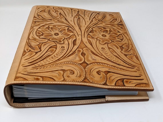Leather Photo Album Hand Tooled, 80/160 Pictures Natural Color, Vintage  Floral Motif, 40 Acid Free Sleeves, Wedding Heirloom 8x10 or 5x7 