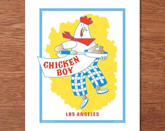 Chicken Boy Los Angeles Fine Art Print - Vintage Retro Art by Magic Bolt Design