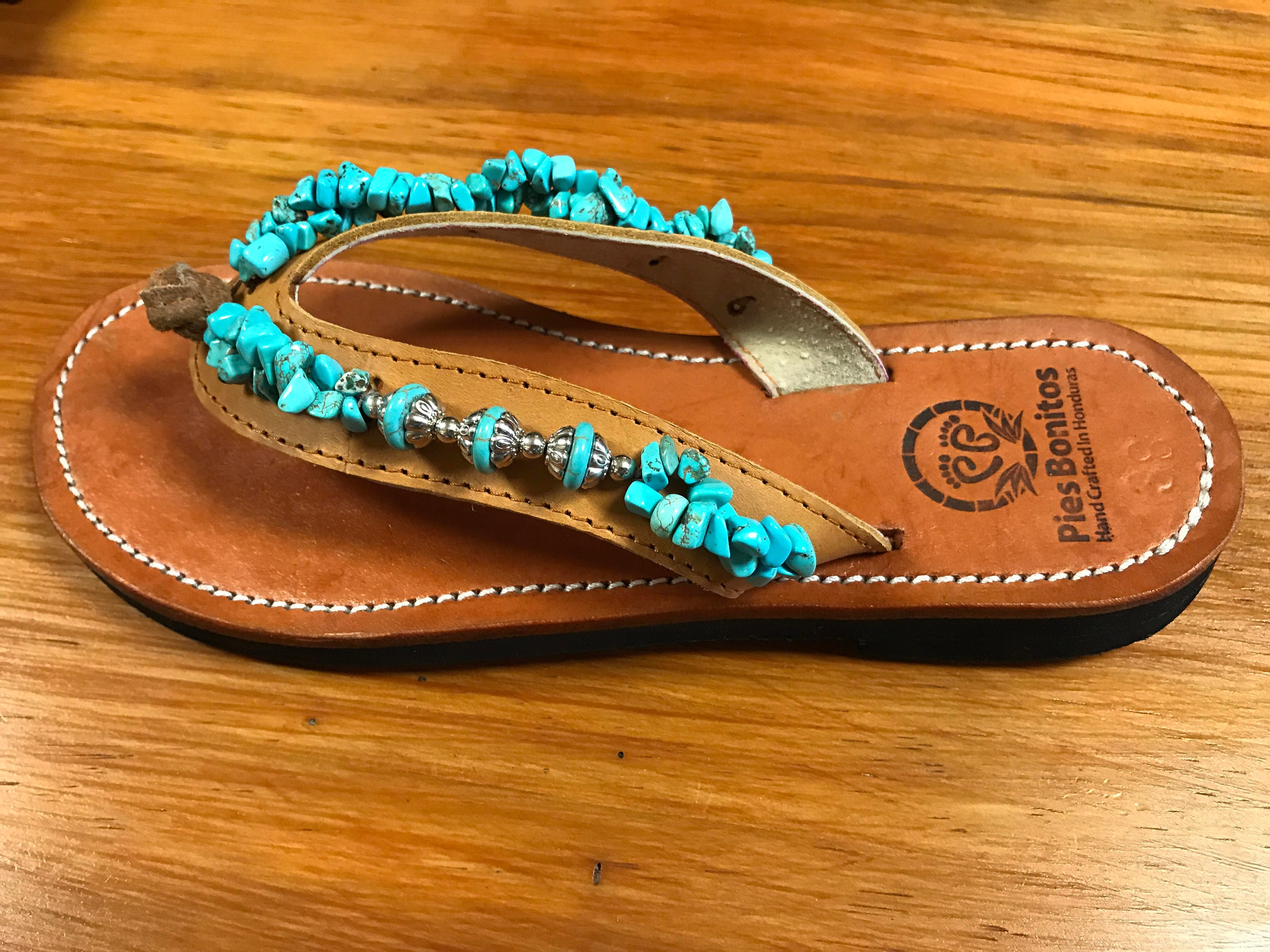 Beaded Leather Womens Sandals Flip Flops