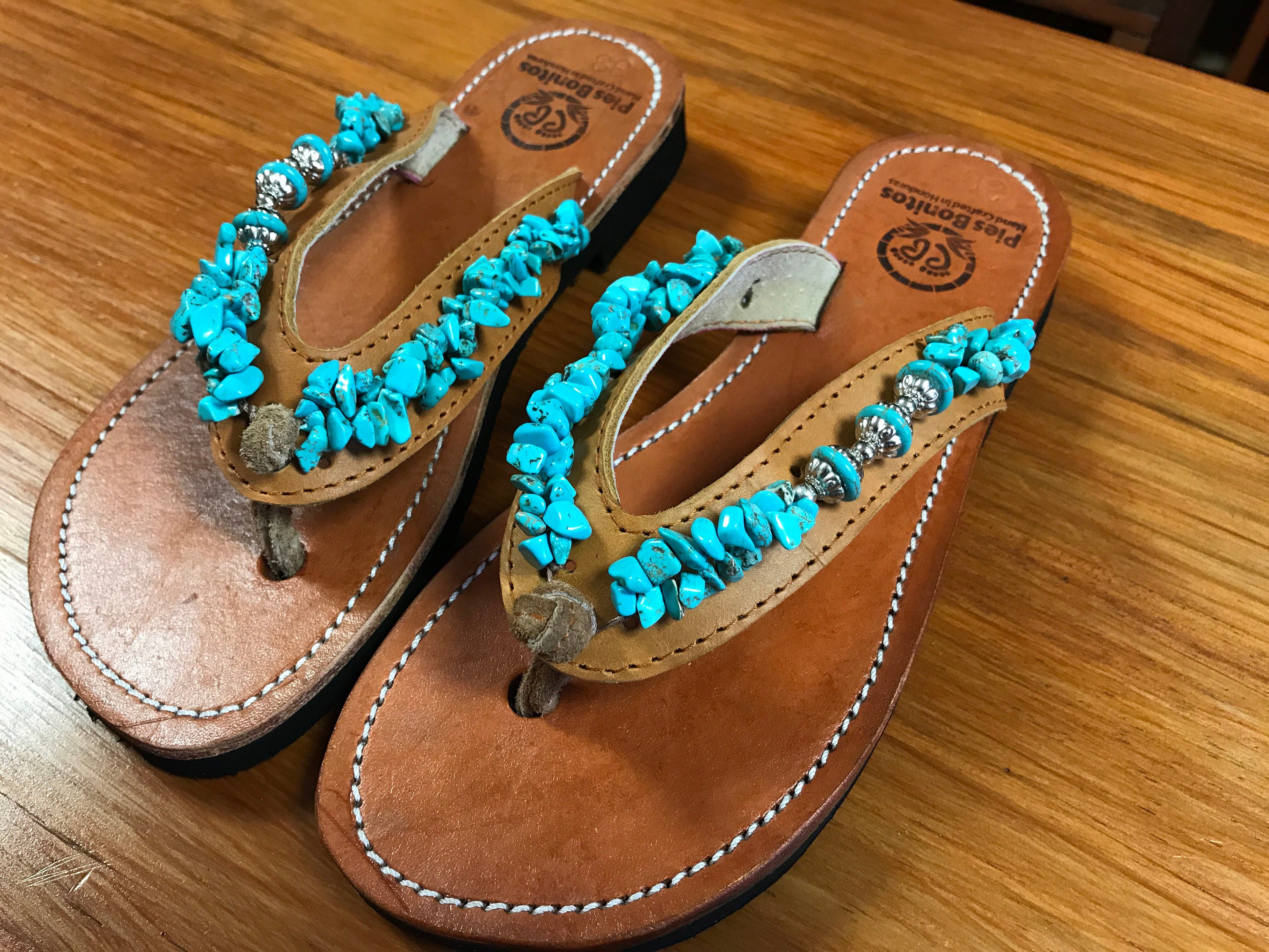 Beaded Leather Womens Sandals Flip Flops