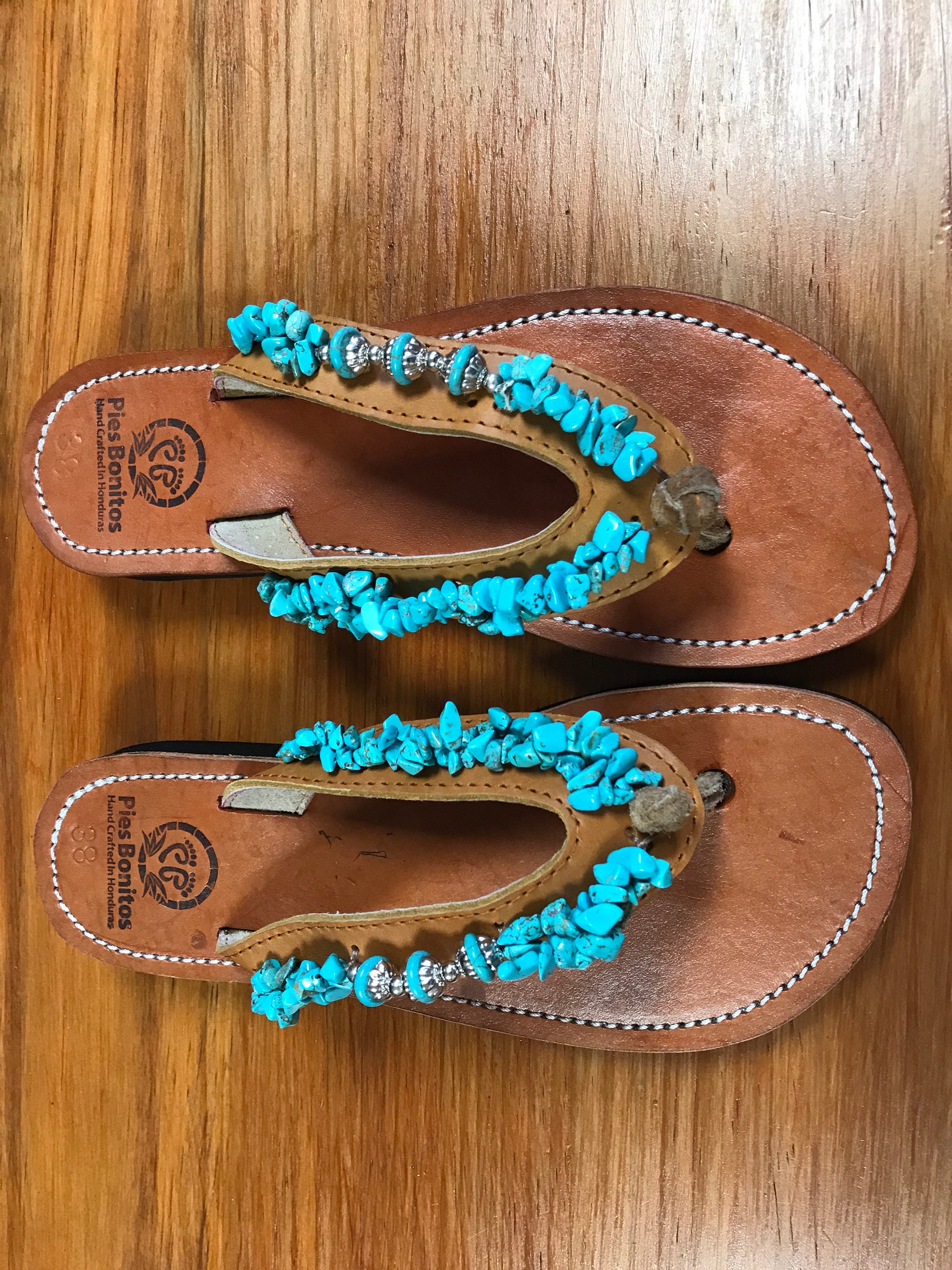 Beaded Leather Womens Sandals Flip Flops