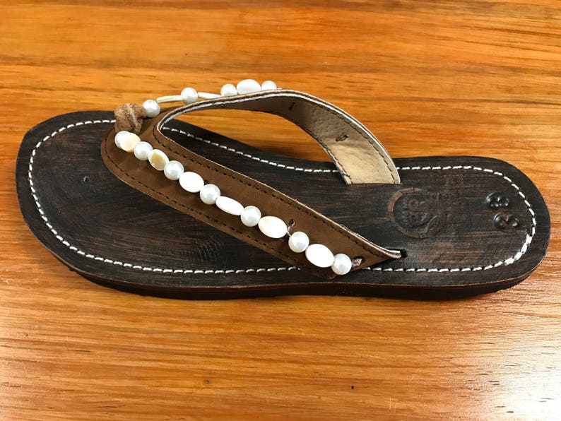 Beaded Leather Womens Sandals Flip Flops Etsy