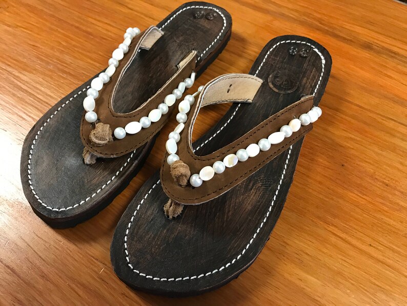 beaded platform flip flops