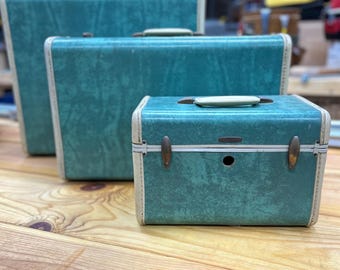 50er Jahre Vintage Bermuda Grünes Samsonite Gepäck Trio